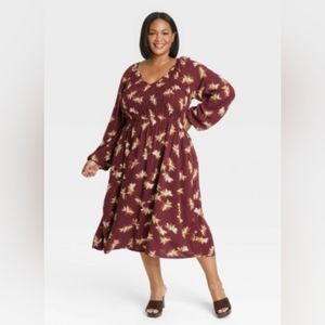 Ava & Viv Balloon Long Sleeve Smocked Midi Bodice Dress